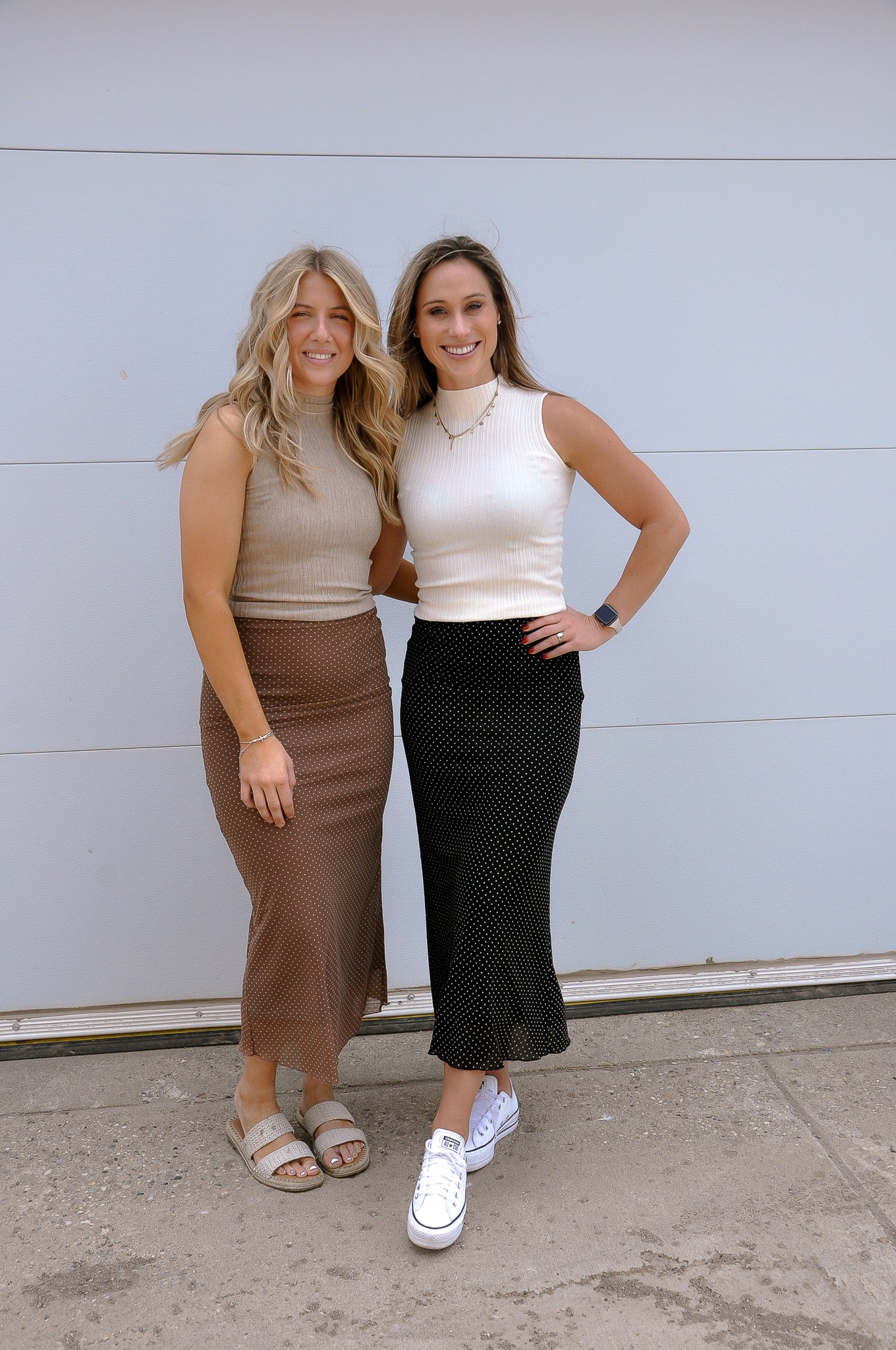 Polka Dot Mesh Pencil Midi Skirt