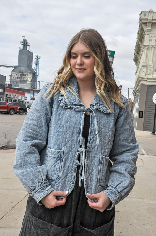 Quilted Denim Self Tie Jacket
