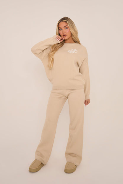 Beige Knit Swirl Graphic Long Sleeves Sweatshirt - Salomi