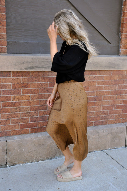 Polka Dot Satin Midi Skirt