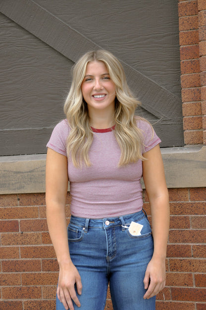 Round Neck Short Sleeve Stripe Top