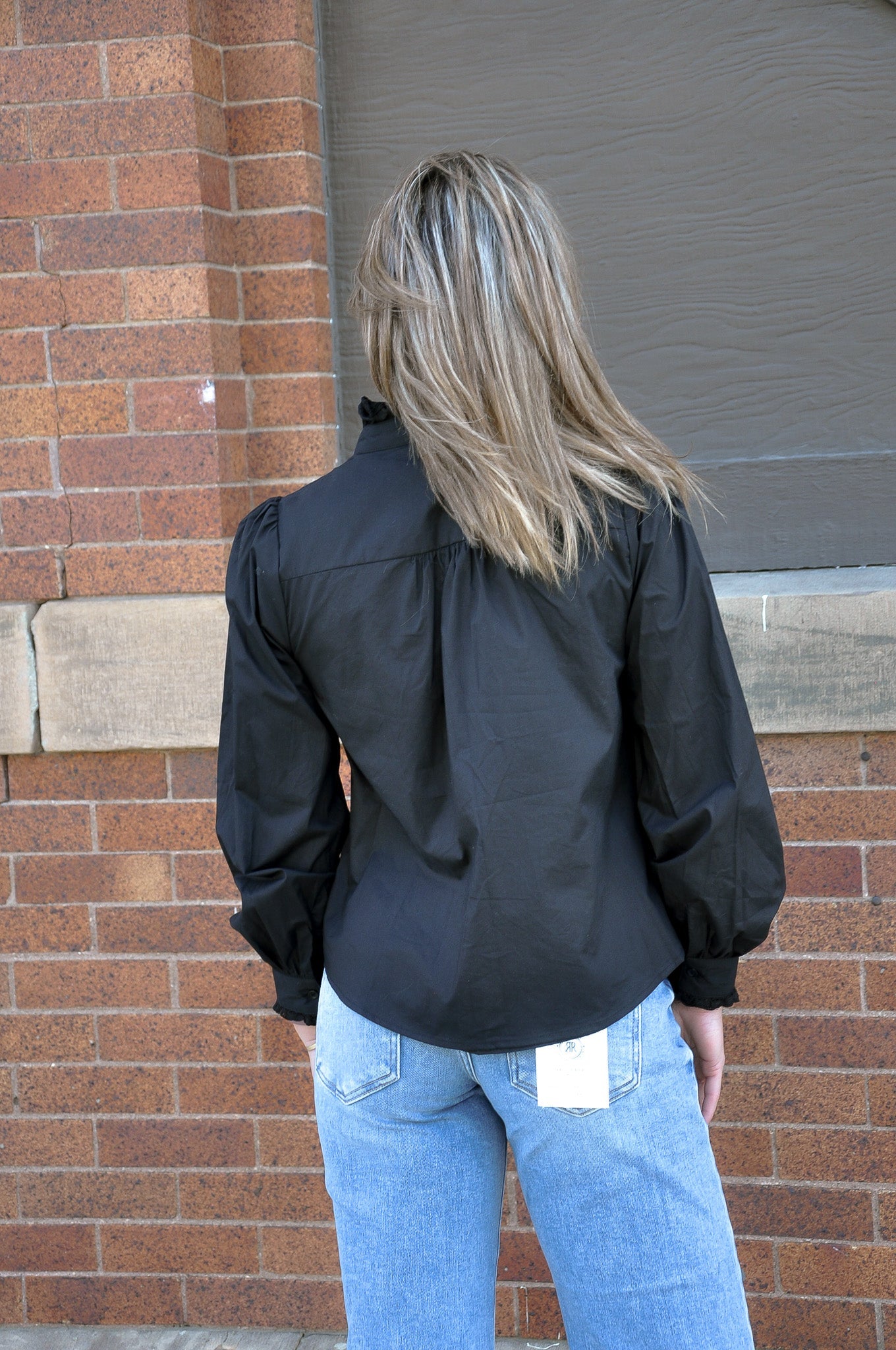 Ruffled Lace Trim Button Down Top