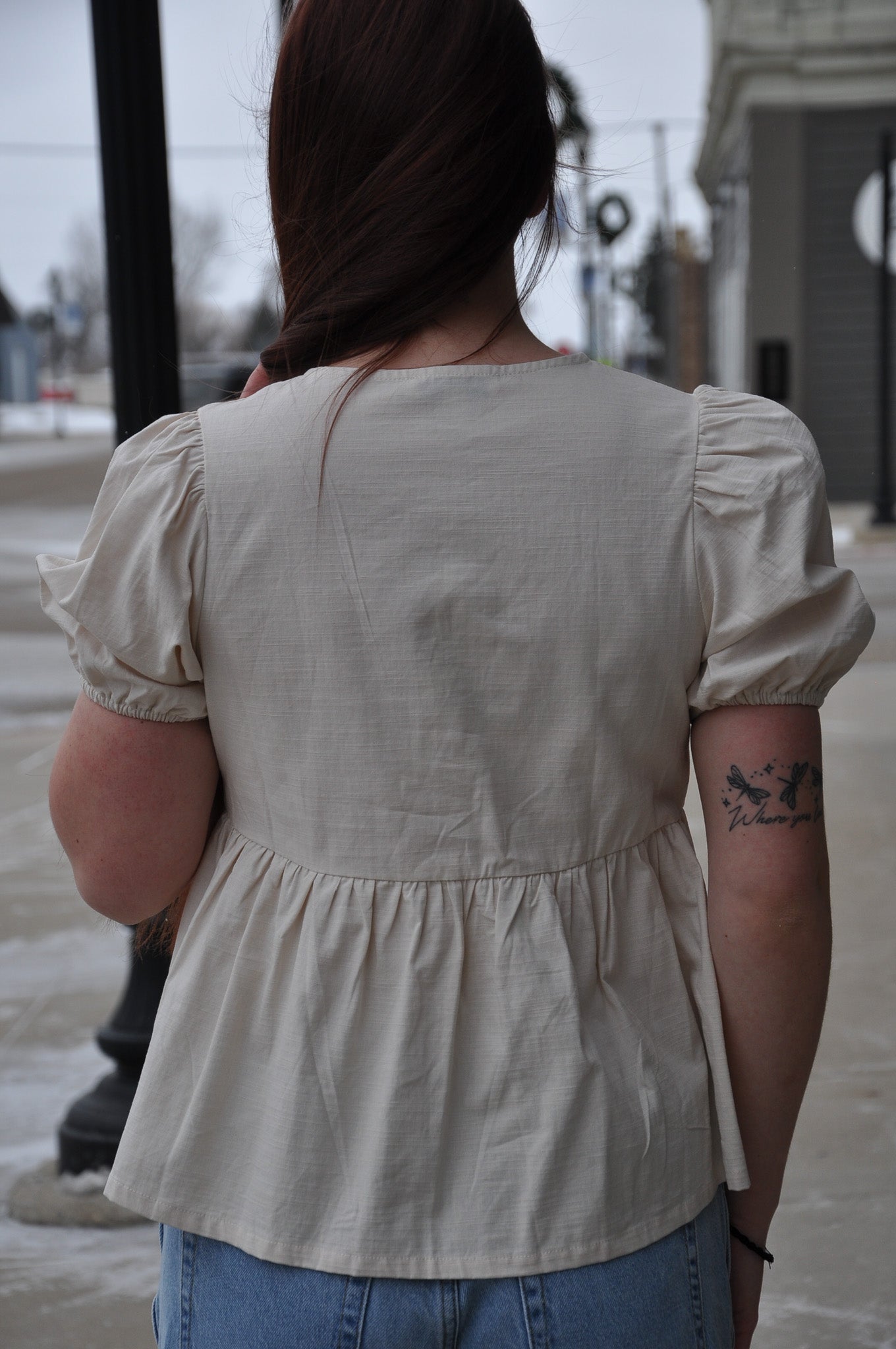 SS Woven Blouse w/Front Bow Tie