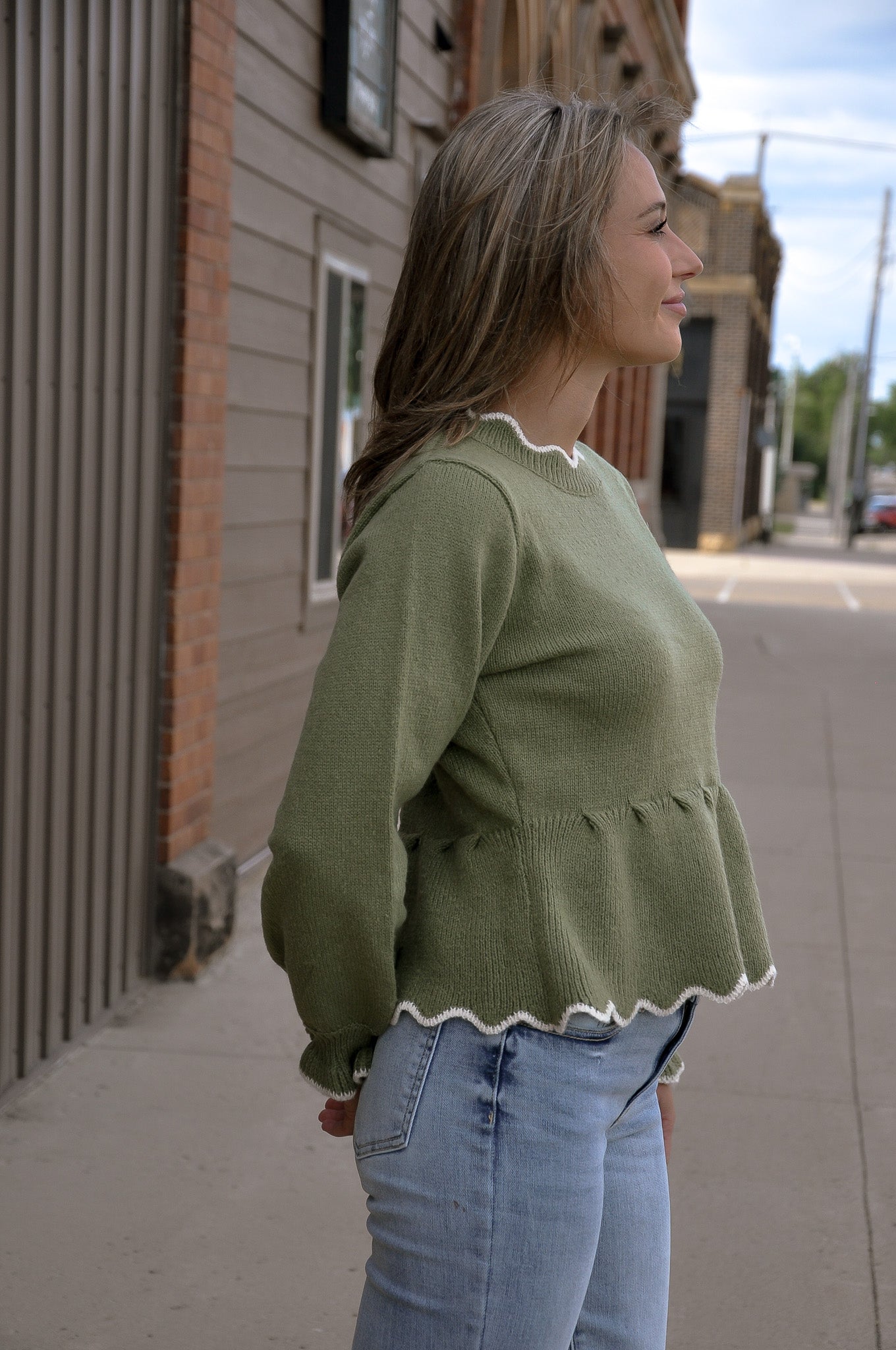 Scalloped Peplum Knit Sweater