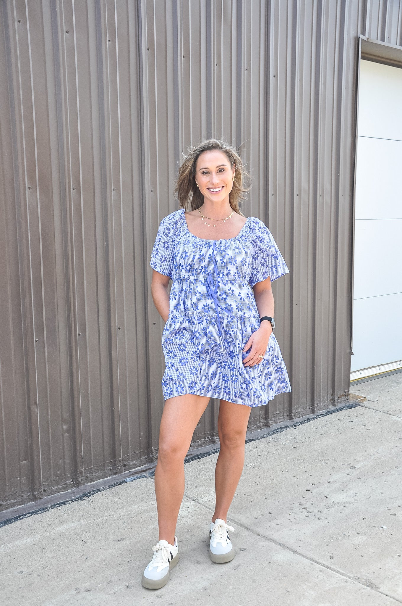 Square Neck Front Tie Mini Dress