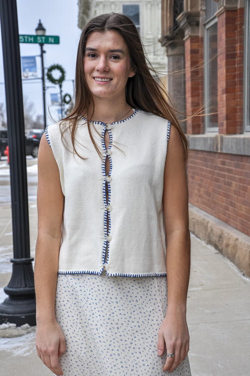 Stitch Detail Button Up Sweater Vest