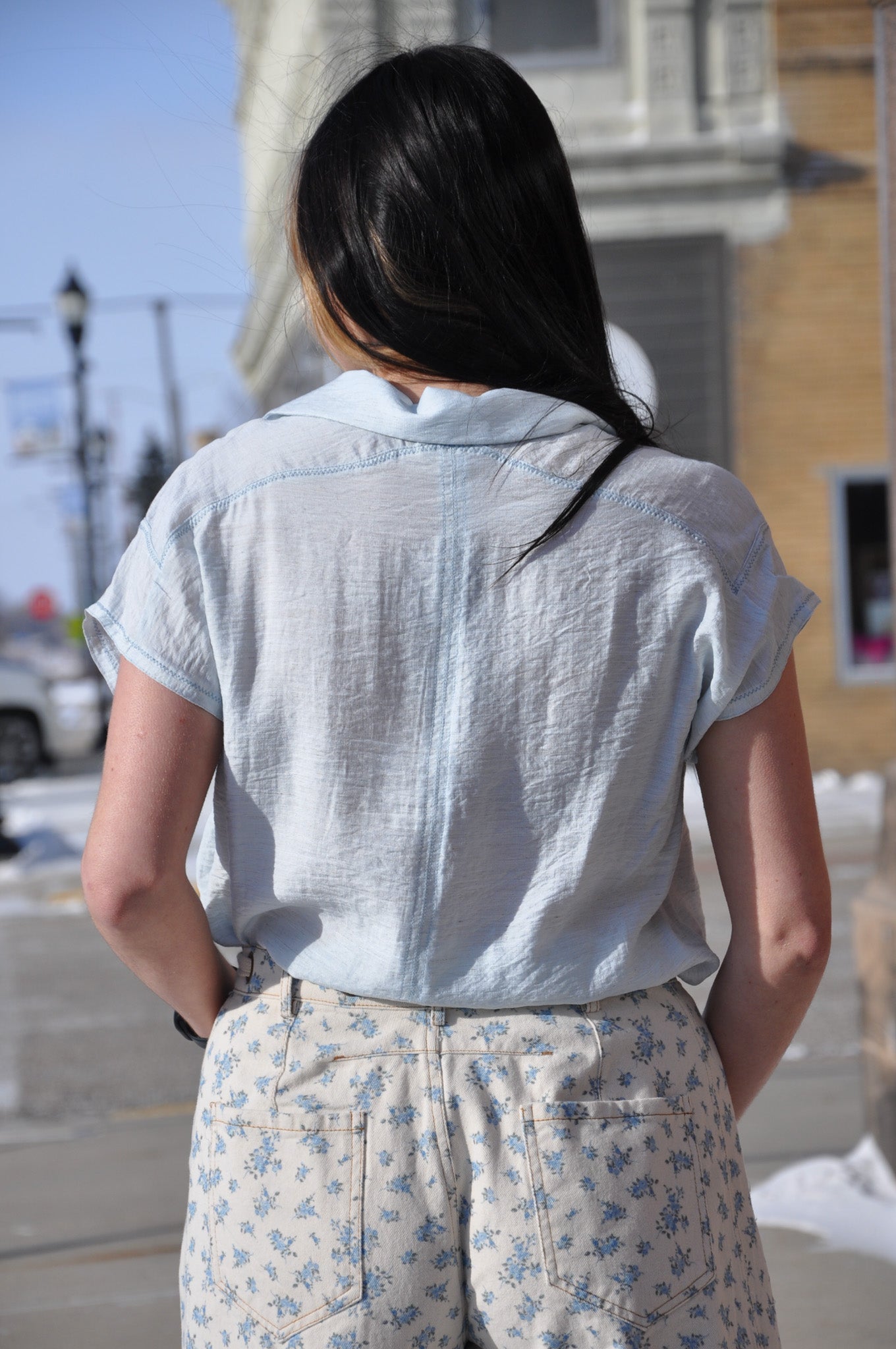 Stitch Detail Covered Placket Blouse