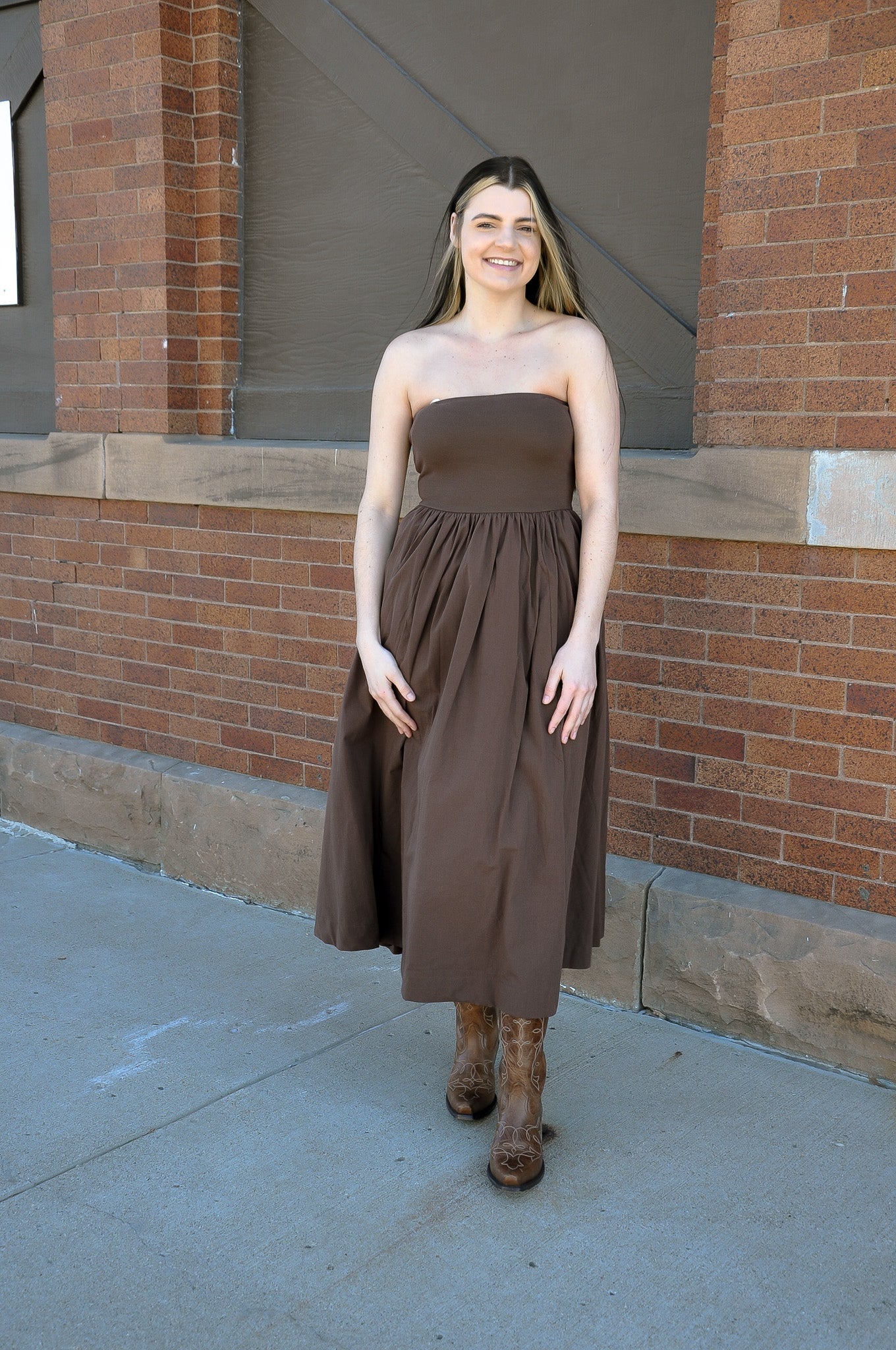 Strapless Flowy Midi Dress