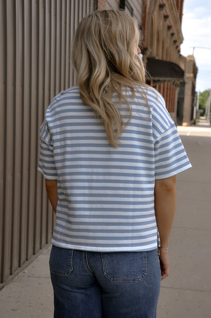 Stripe Colorblock Detail SS Knit T-shirt