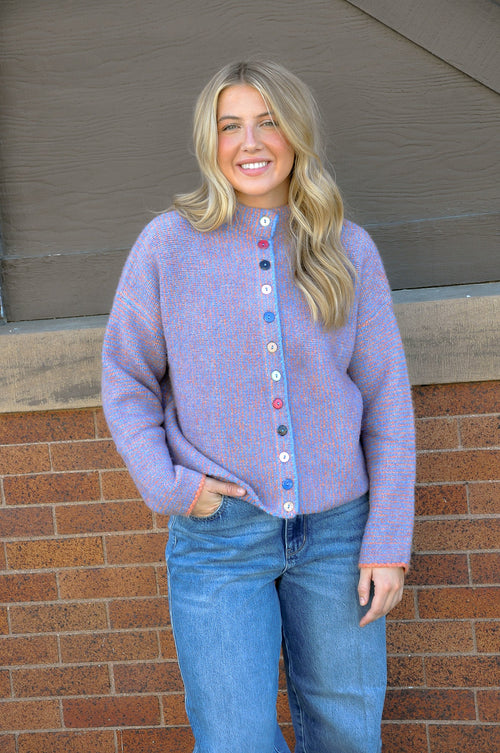 Striped Cardigan W/Colorful Buttons