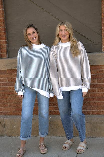 Striped Oversized Mock Neck Sweatshirt
