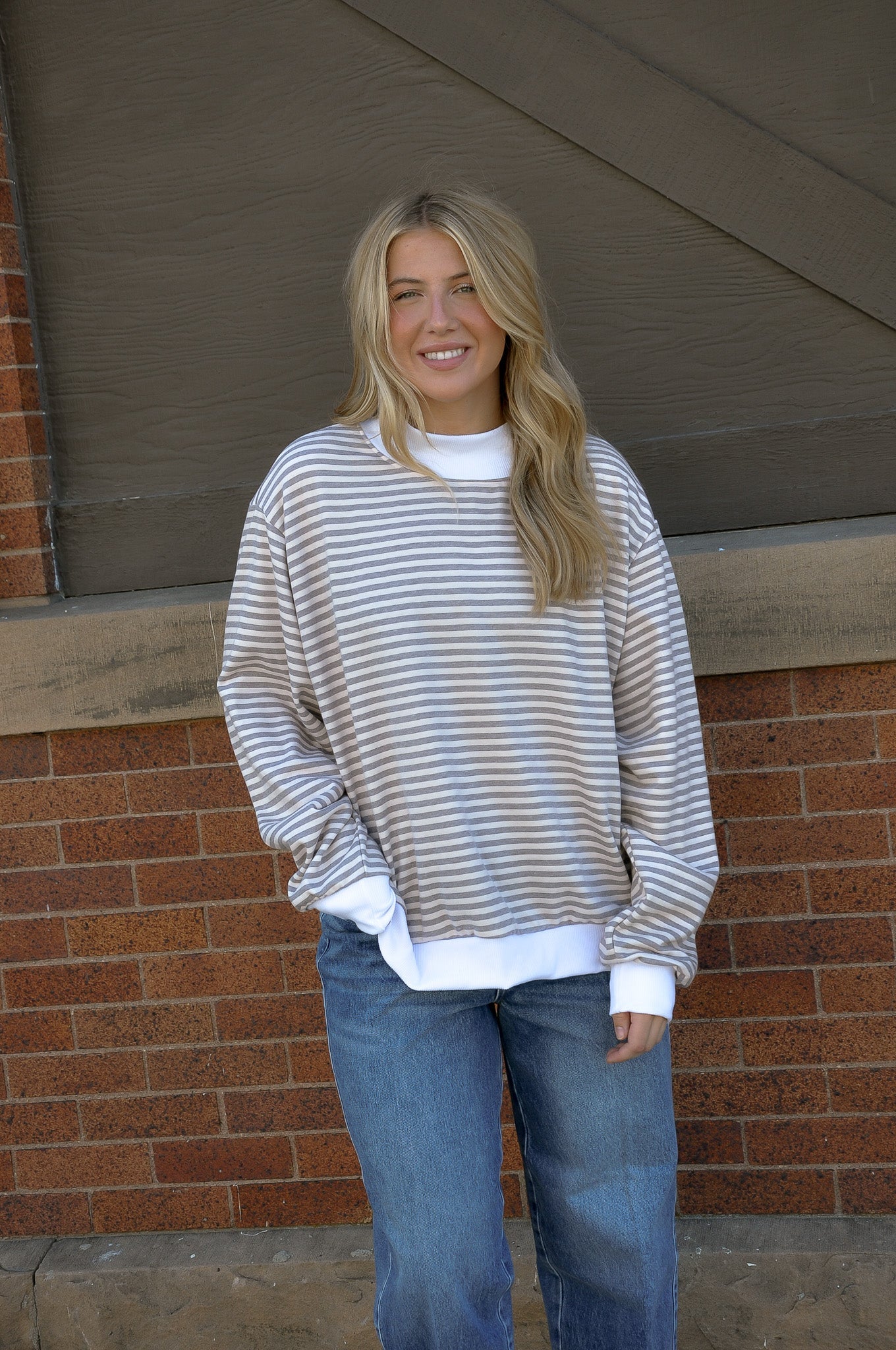 Striped Oversized Mock Neck Sweatshirt