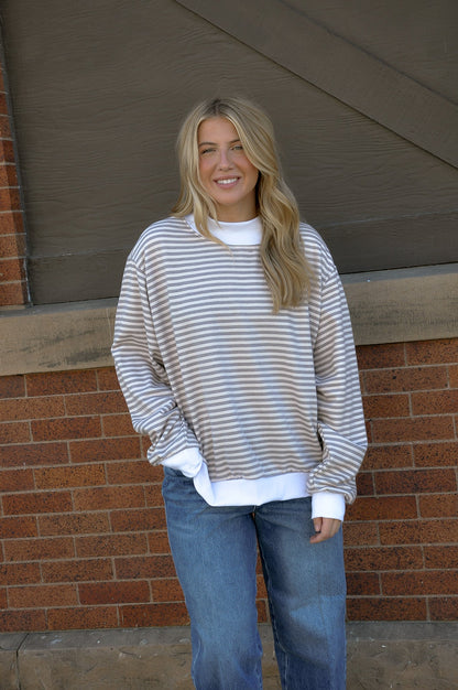 Striped Oversized Mock Neck Sweatshirt