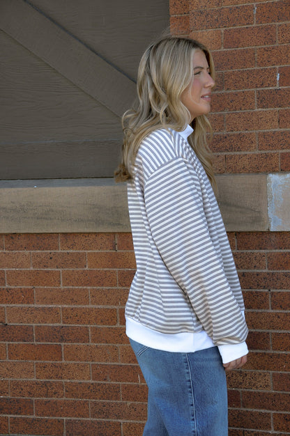 Striped Oversized Mock Neck Sweatshirt