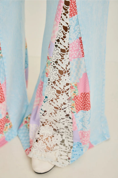 Sweet Patchwork Breeze Flare Pants