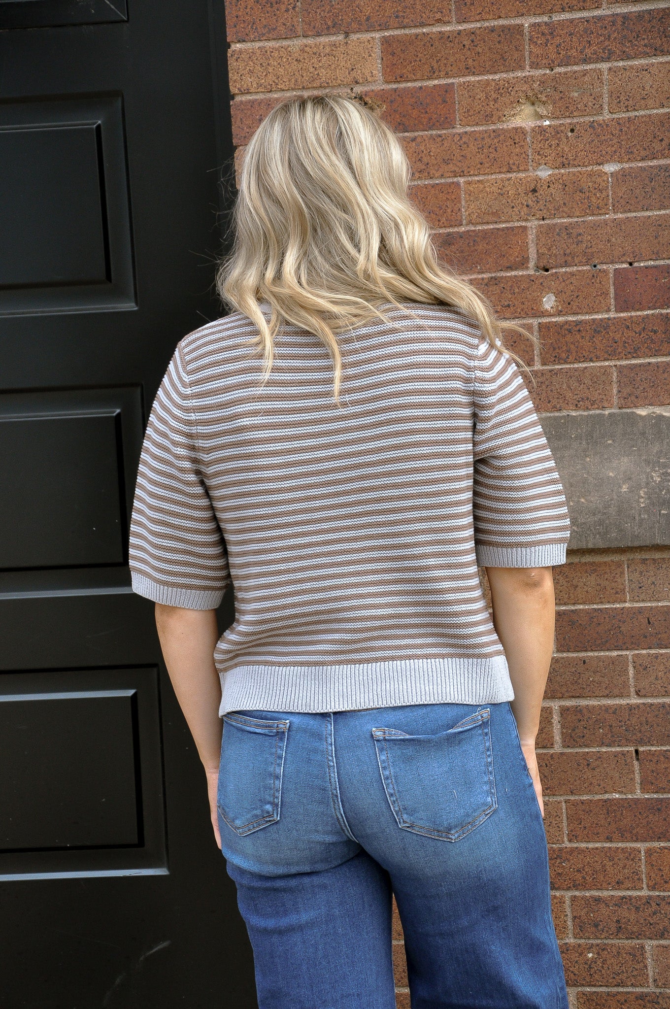 Textured Stripe Half Sleeve Sweater
