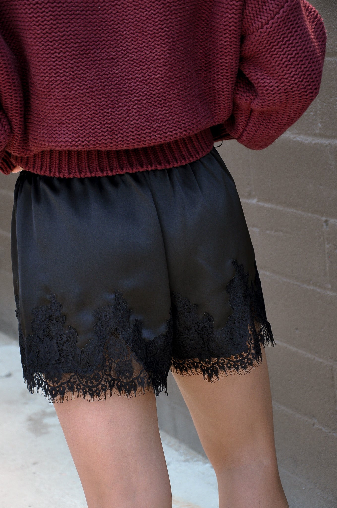 Satin Lace Trim Shorts