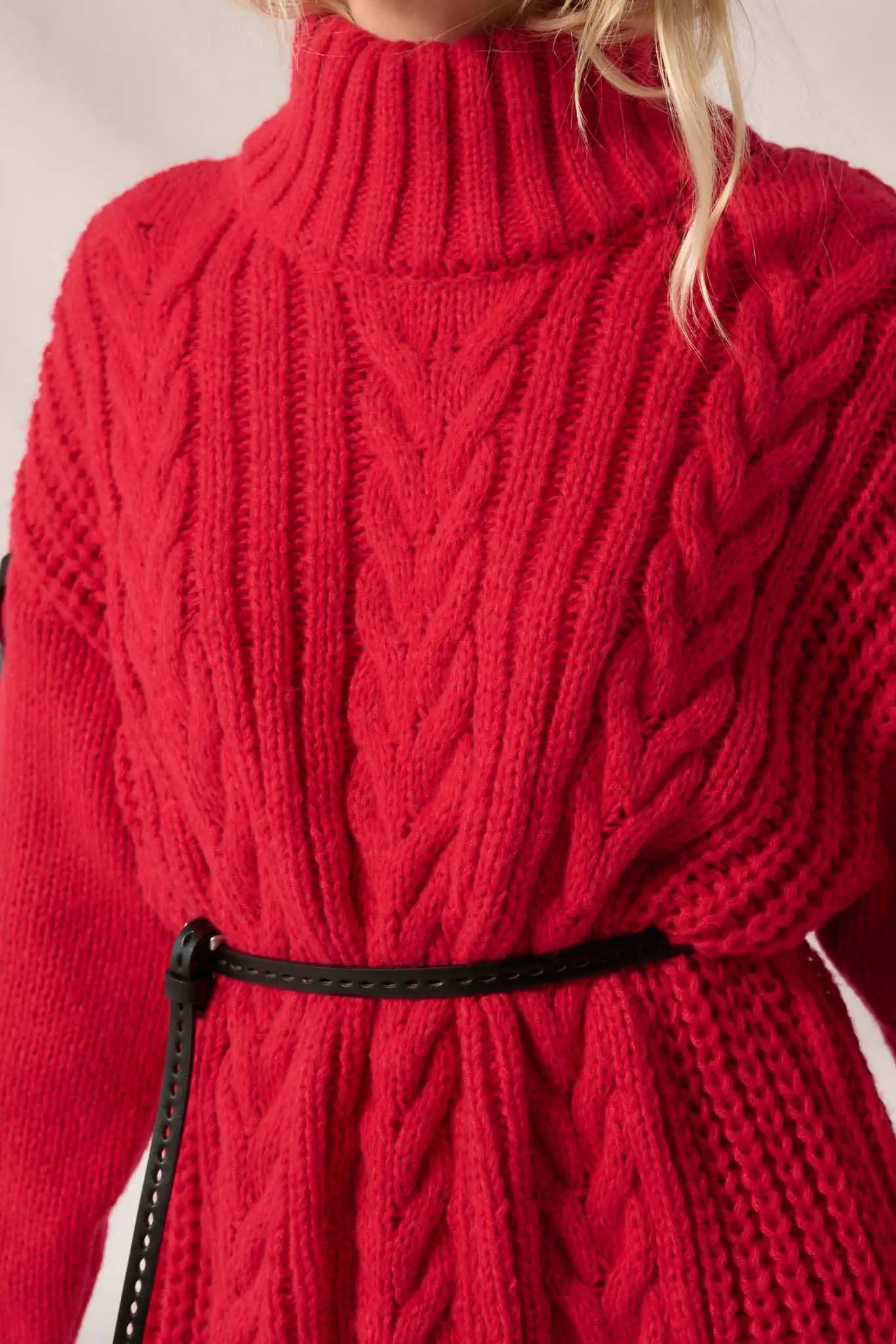 With a Kiss Ribbon-Sleeve Turtleneck Sweater Dress