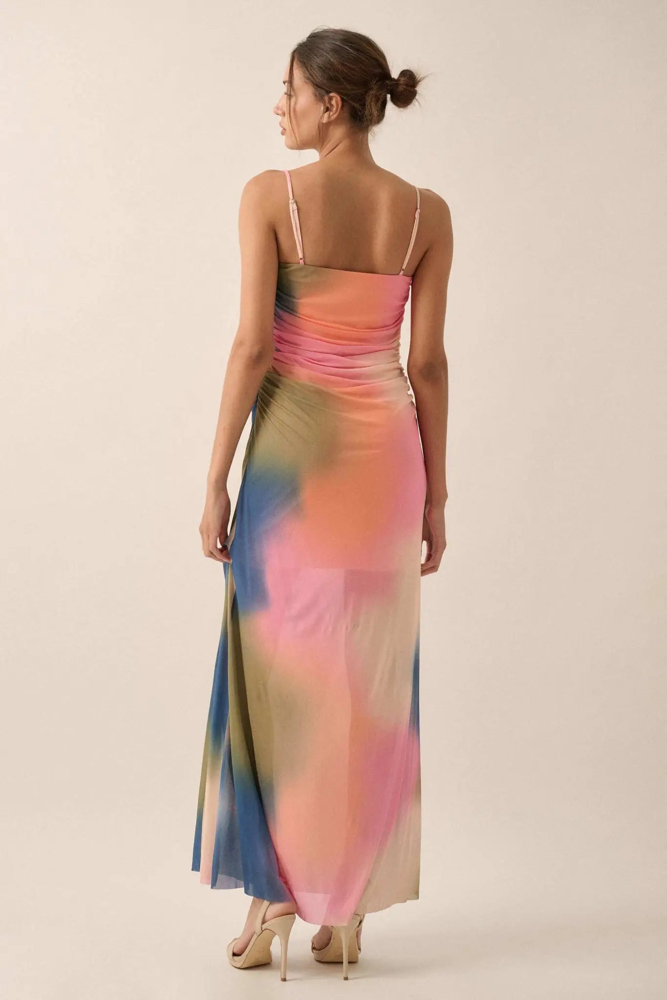 True Colors Tie-Dye Mesh Ruched Corset Maxi Dress