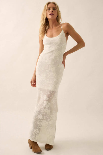 Passionate Petals Floral Lace Halter Maxi Dress