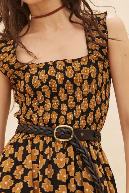 Vintage Blooms Floral Smocked Midi Dress