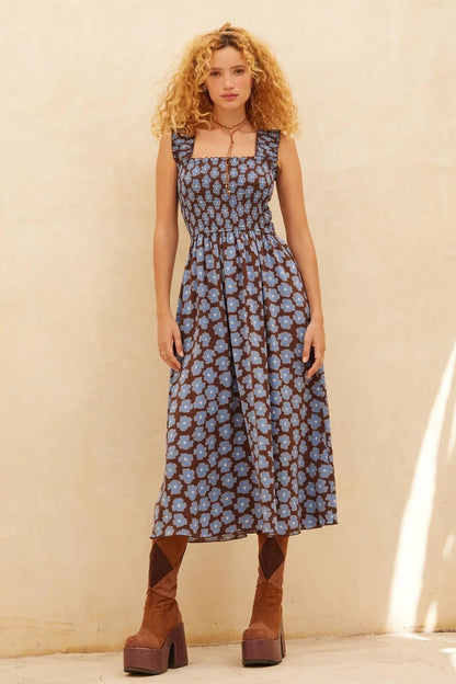 Vintage Blooms Floral Smocked Midi Dress