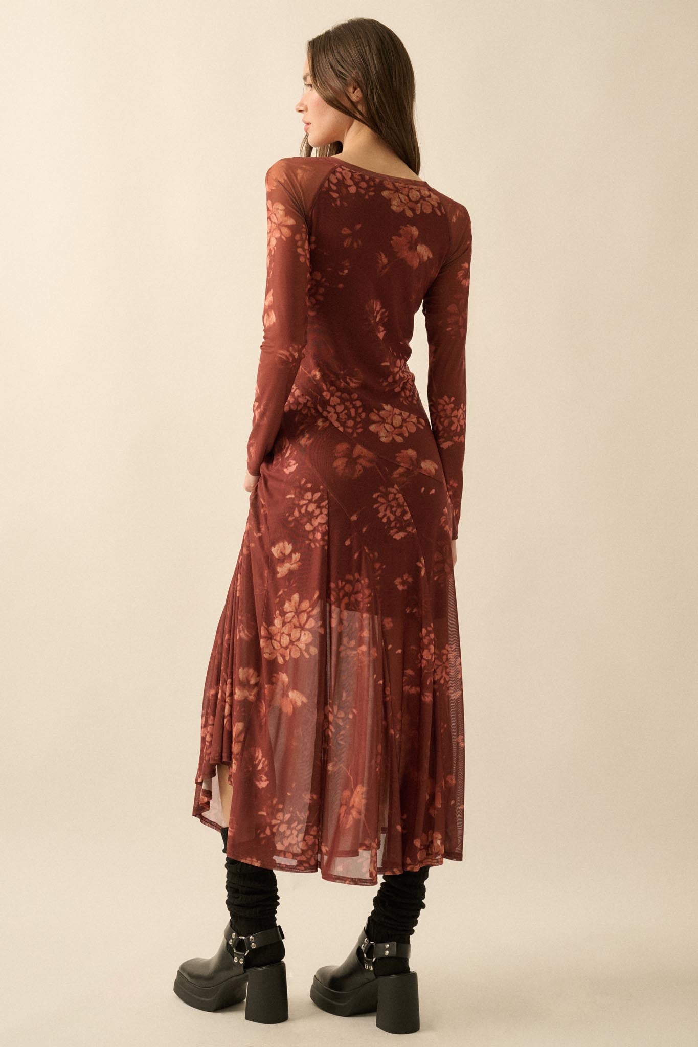 Spice of Life Floral Mesh Paneled Midi Dress