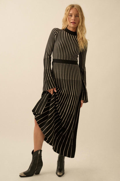 Style Lines Striped Bell-Sleeve Maxi Sweater Dress