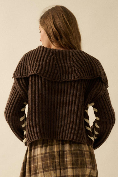 Stitch in Time Stitch-Detail Flap-Collar Cardigan