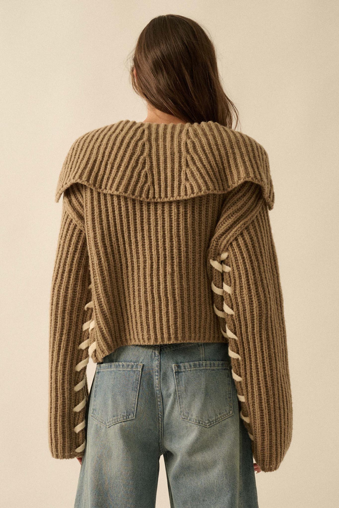 Stitch in Time Stitch-Detail Flap-Collar Cardigan