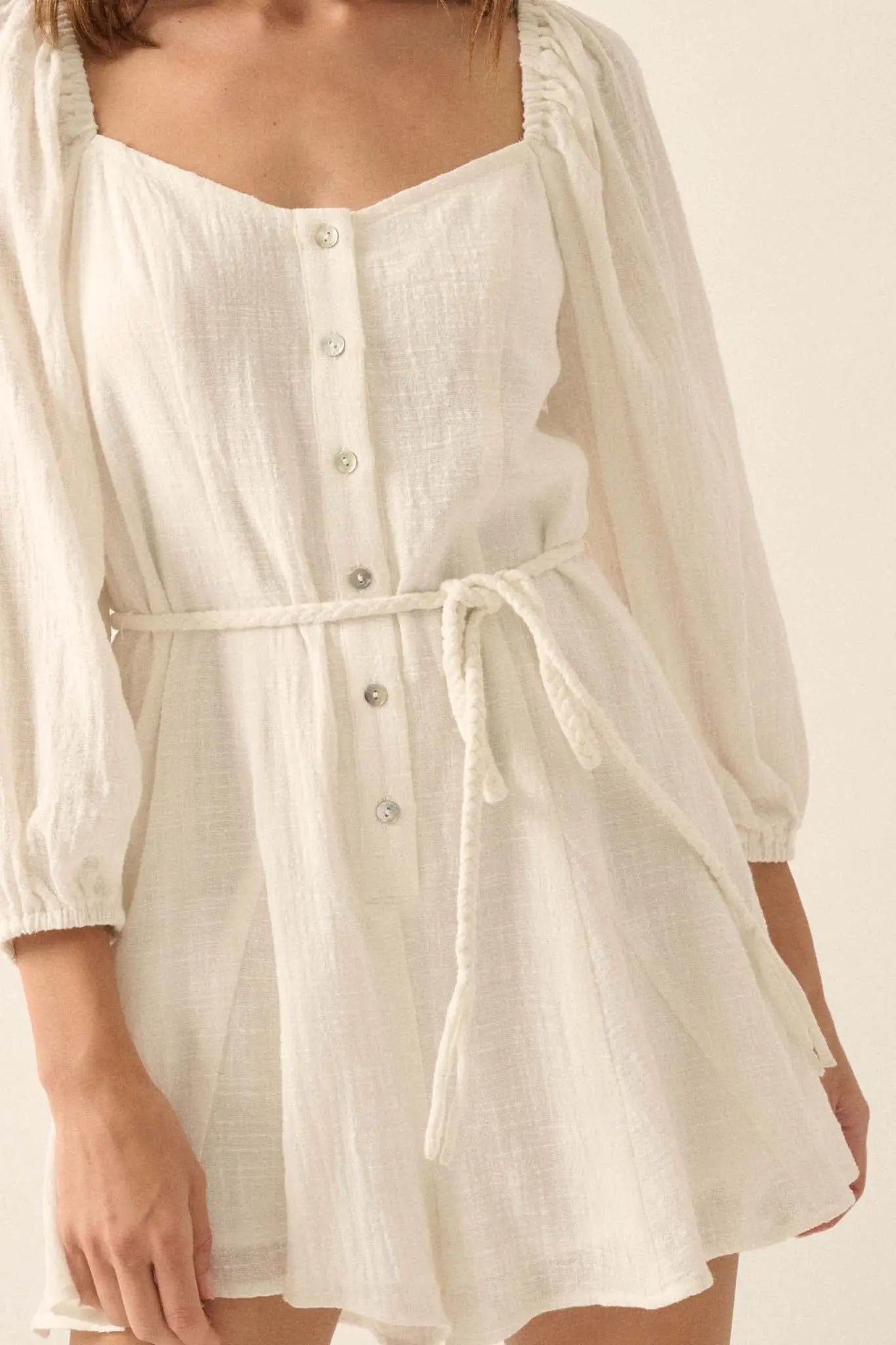 Refreshing Breeze Belted Puff-Sleeve Romper
