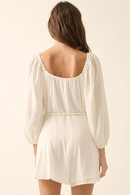 Refreshing Breeze Belted Puff-Sleeve Romper