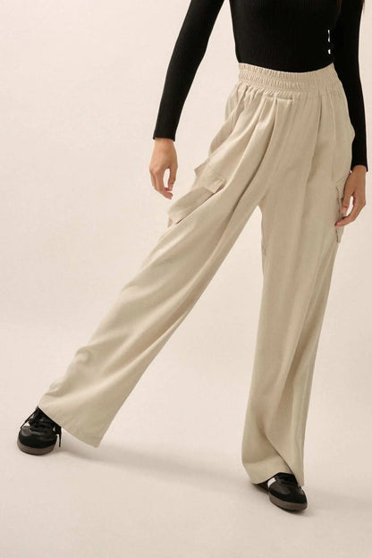 Walk On Wide-Leg Twill Cargo Pants
