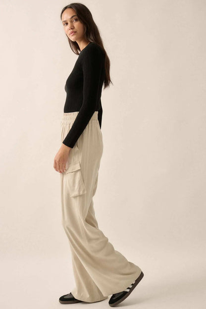 Walk On Wide-Leg Twill Cargo Pants
