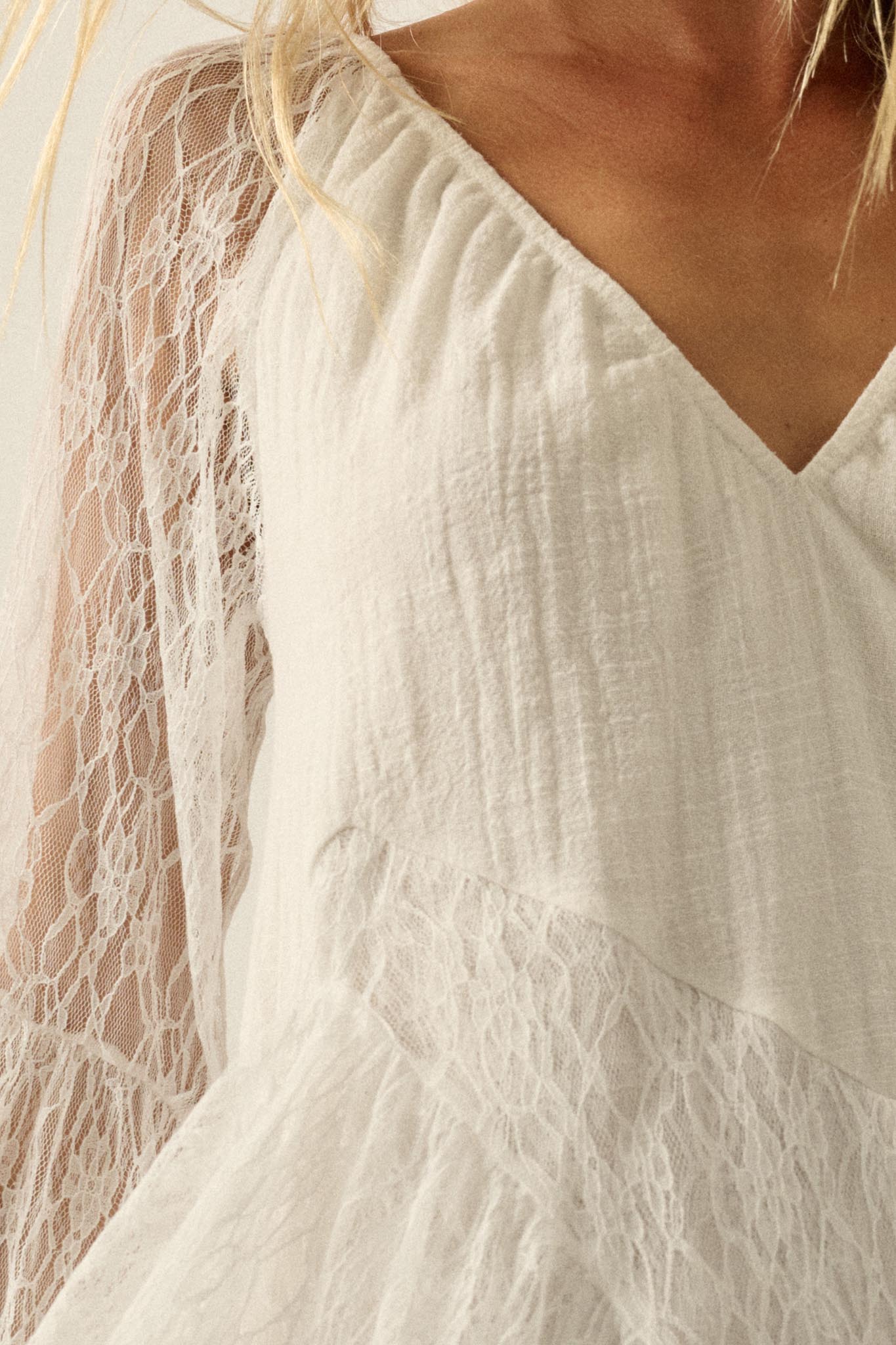 Morning Whisper Ruffled Lace Bell-Sleeve Romper
