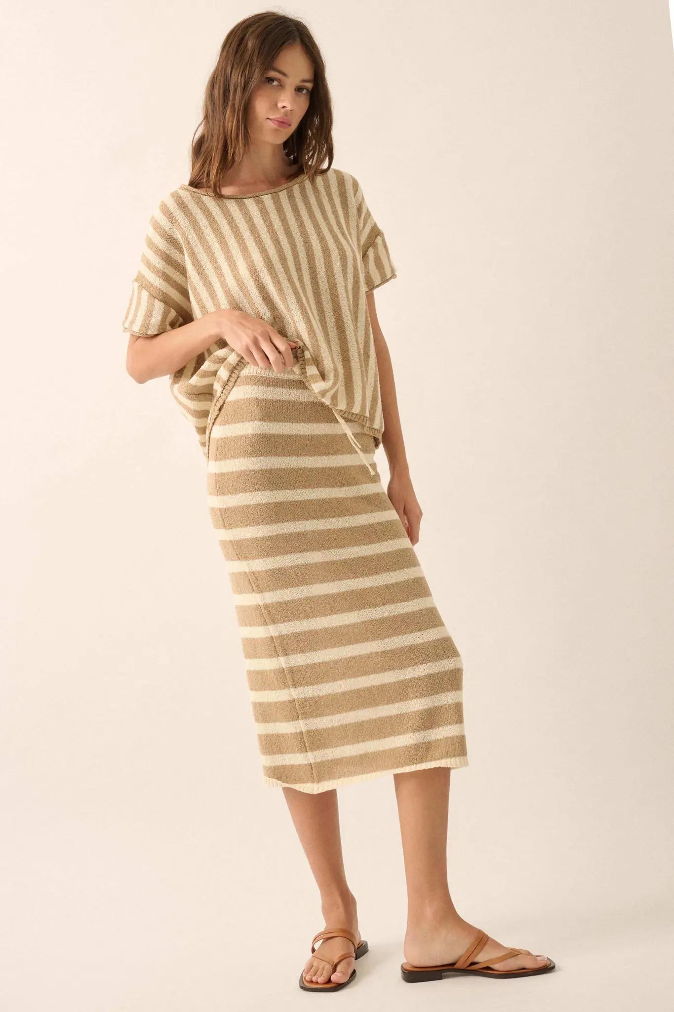 Set Me Free Striped Drawstring Sweater Midi Skirt