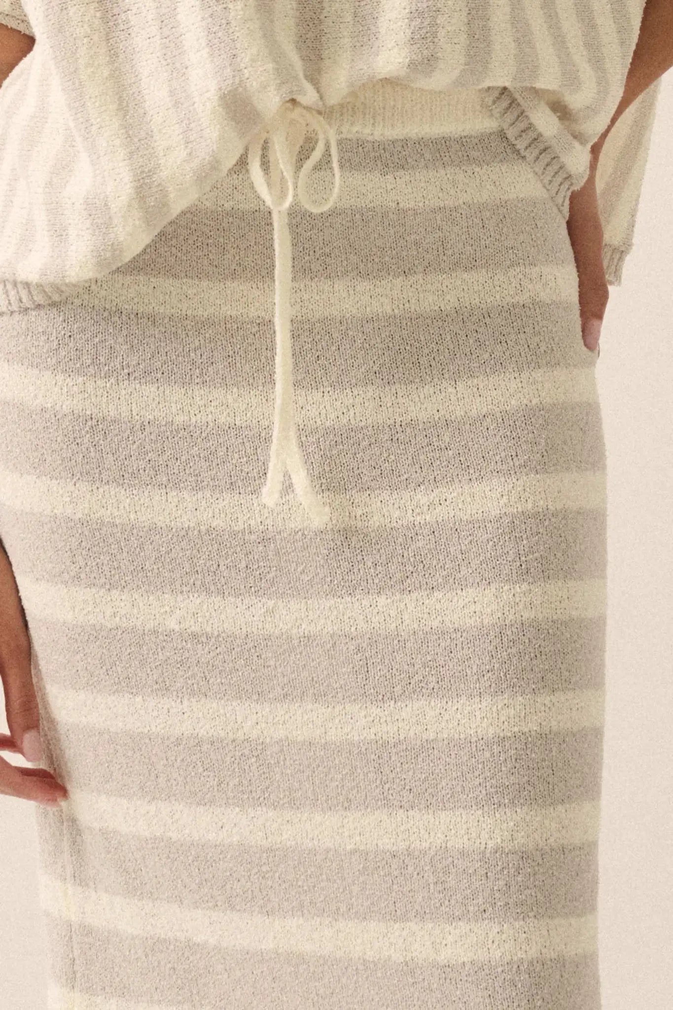 Set Me Free Striped Drawstring Sweater Midi Skirt