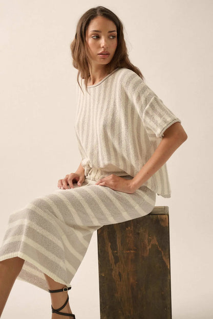 Set Me Free Striped Drawstring Sweater Midi Skirt