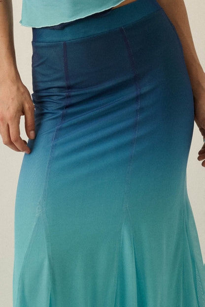 Evening Tide Ombre Mesh Mermaid Maxi Skirt