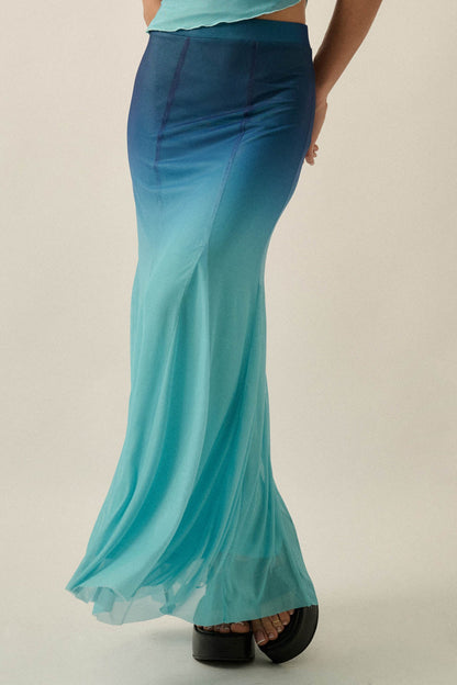 Evening Tide Ombre Mesh Mermaid Maxi Skirt
