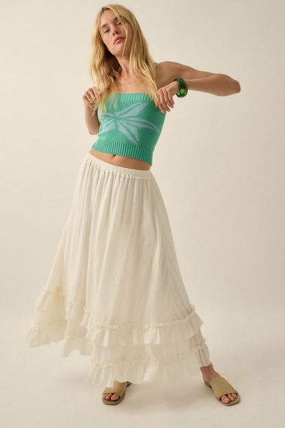 Pretty Precious Tonal-Stripe Ruffle Maxi Skirt