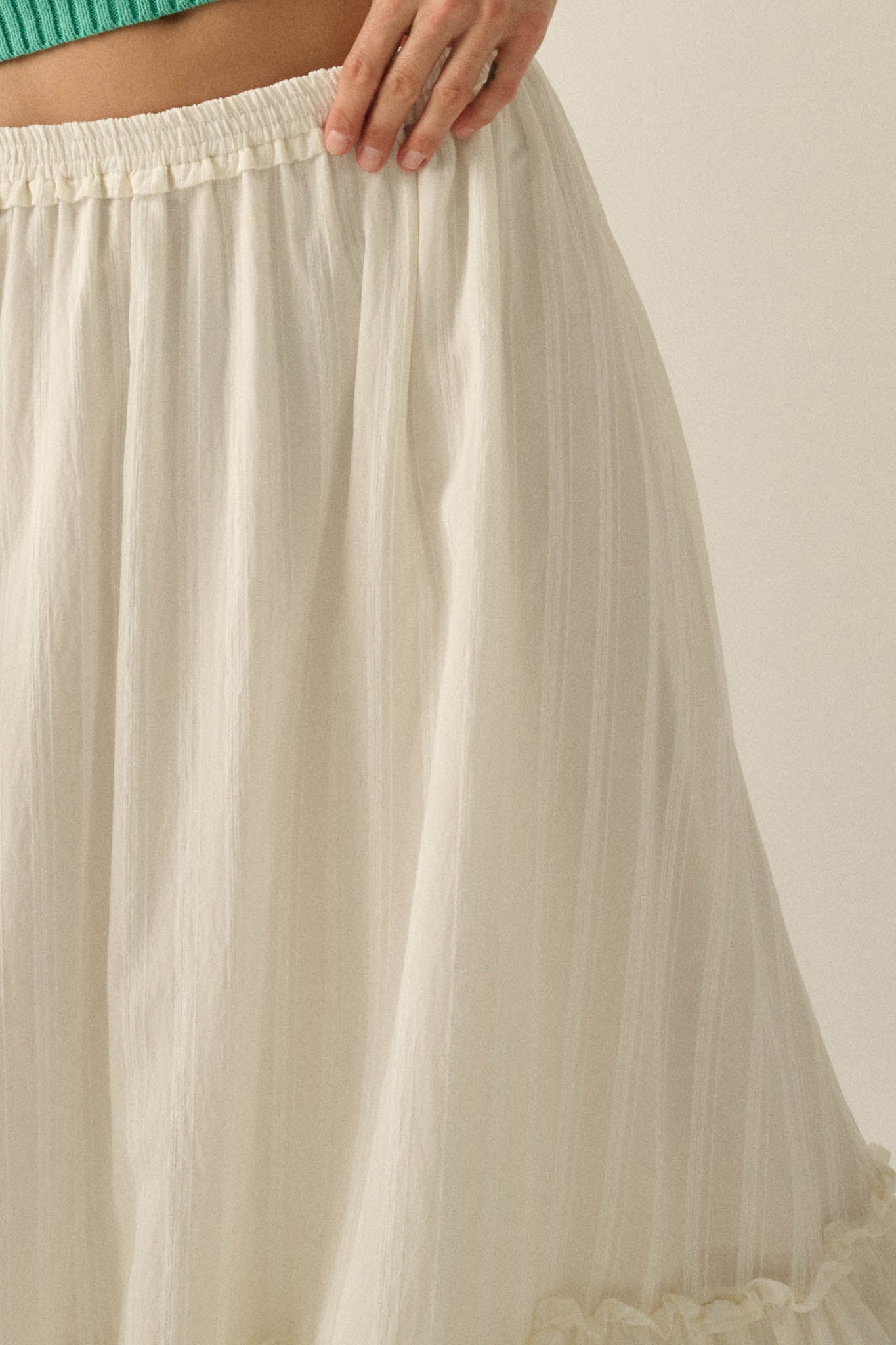 Pretty Precious Tonal-Stripe Ruffle Maxi Skirt