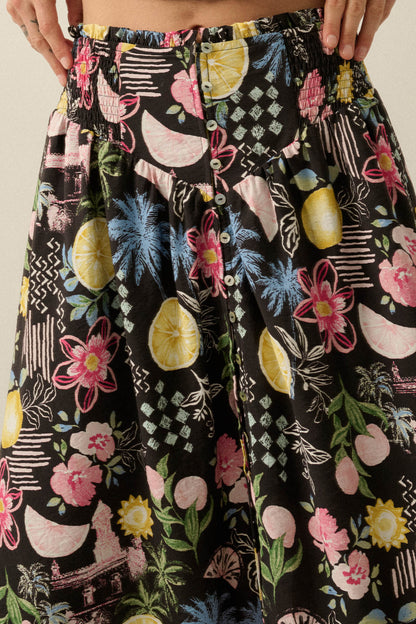 Celebrate Life Fruit & Floral-Print Button Maxi Skirt