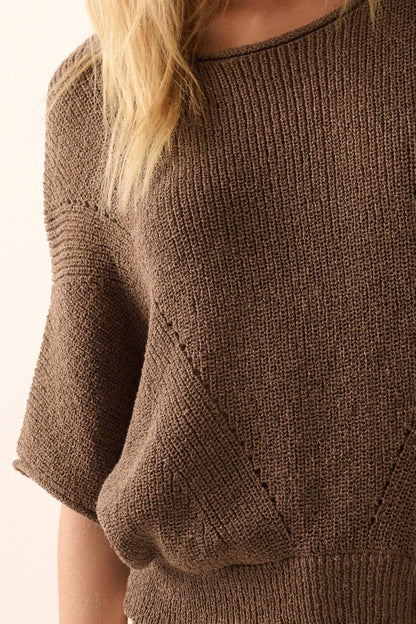 True Self Short-Sleeve Pointelle Rib-Knit Sweater