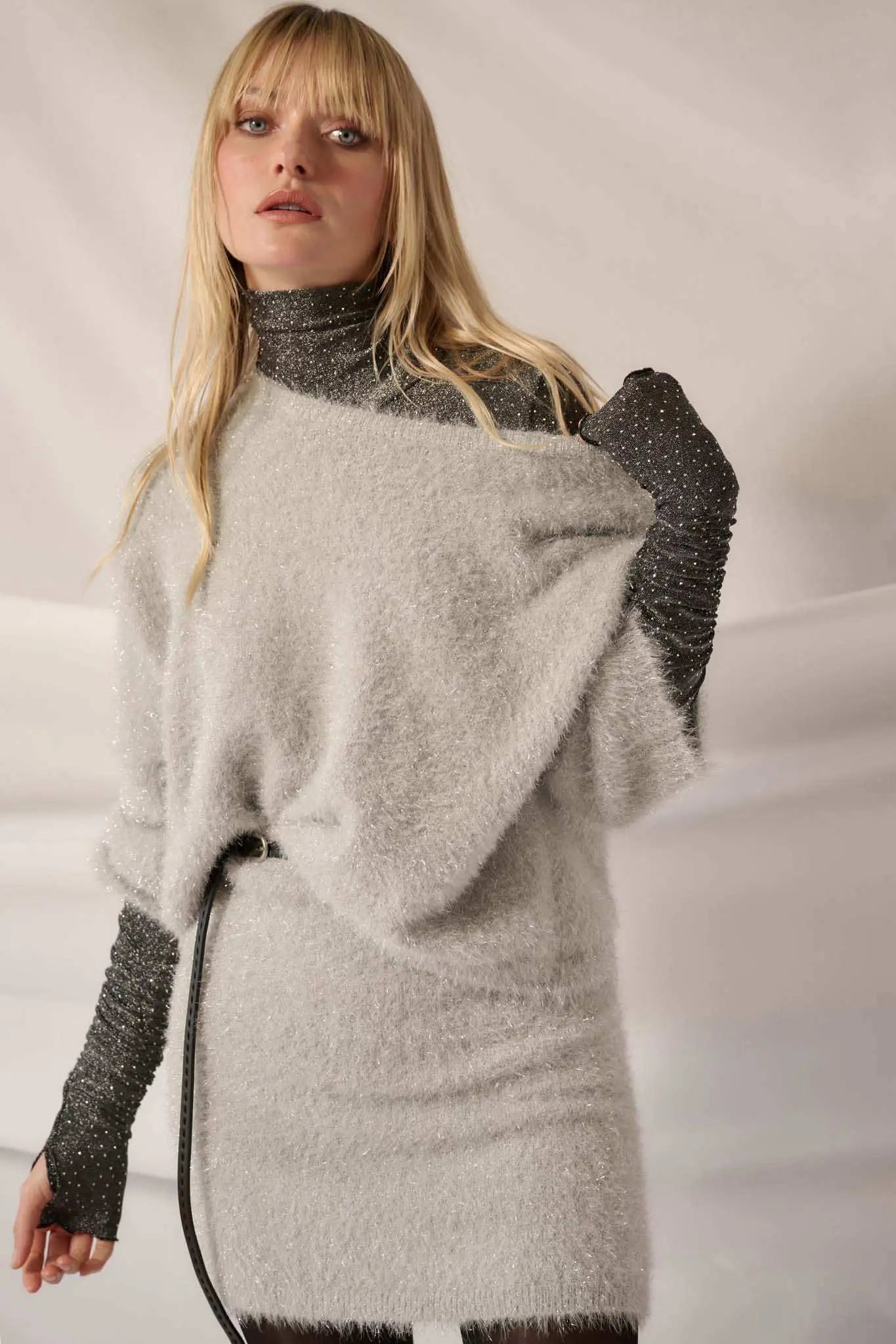 Winter Wonderland Metallic Fuzzy Knit Sweater