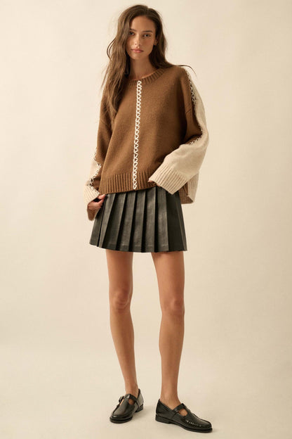 Look Twice Colorblock Stitch-Detail Sweater