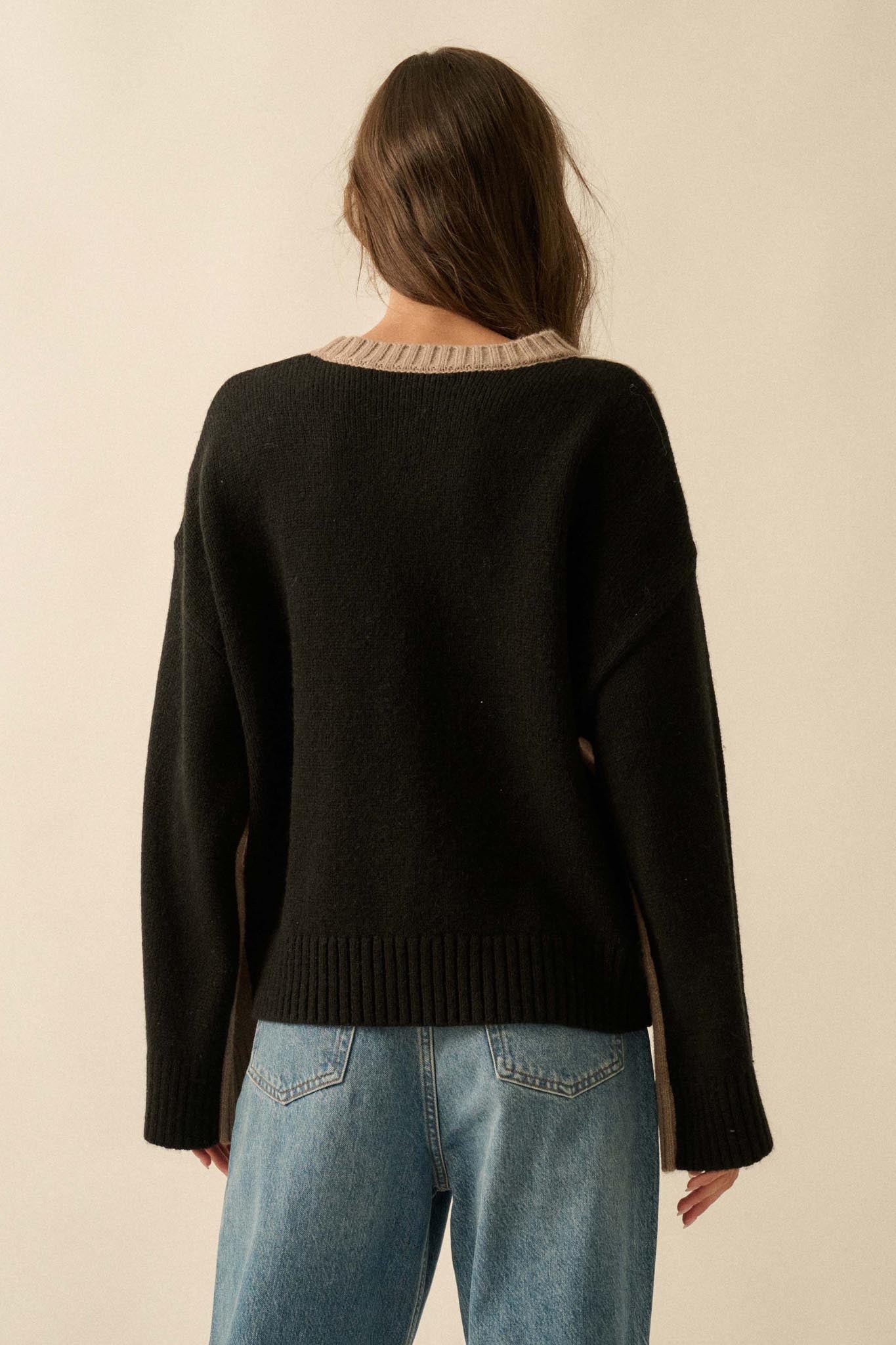Look Twice Colorblock Stitch-Detail Sweater