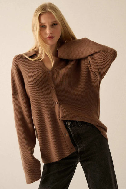 Promise the Label Rib-Knit Oversize Cardigan Sweater