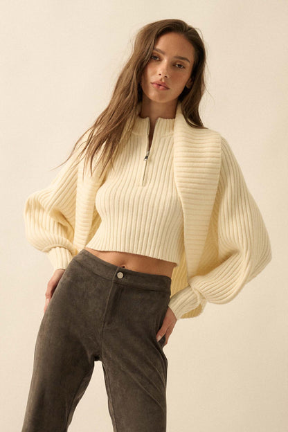 Way of Life Rib-Knit Shrug and Sleeveless Crop Top