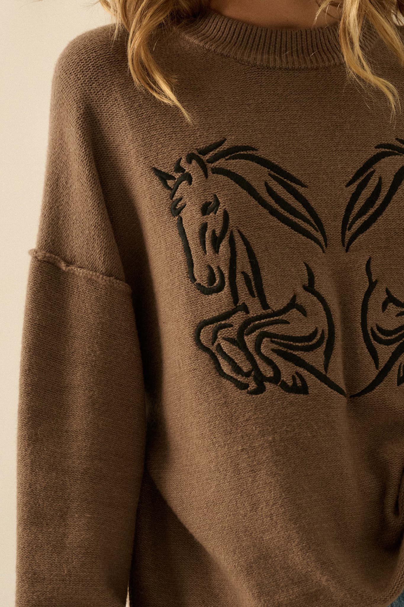 Untamed Heart Horse-Embroidered Sweater